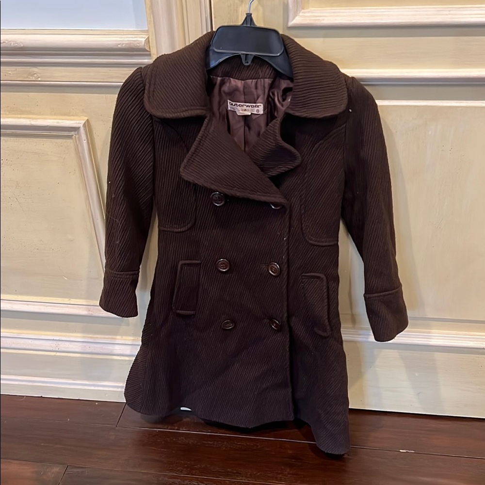 OuterwearGirls Size 8 Brown Double-Breasted Coat